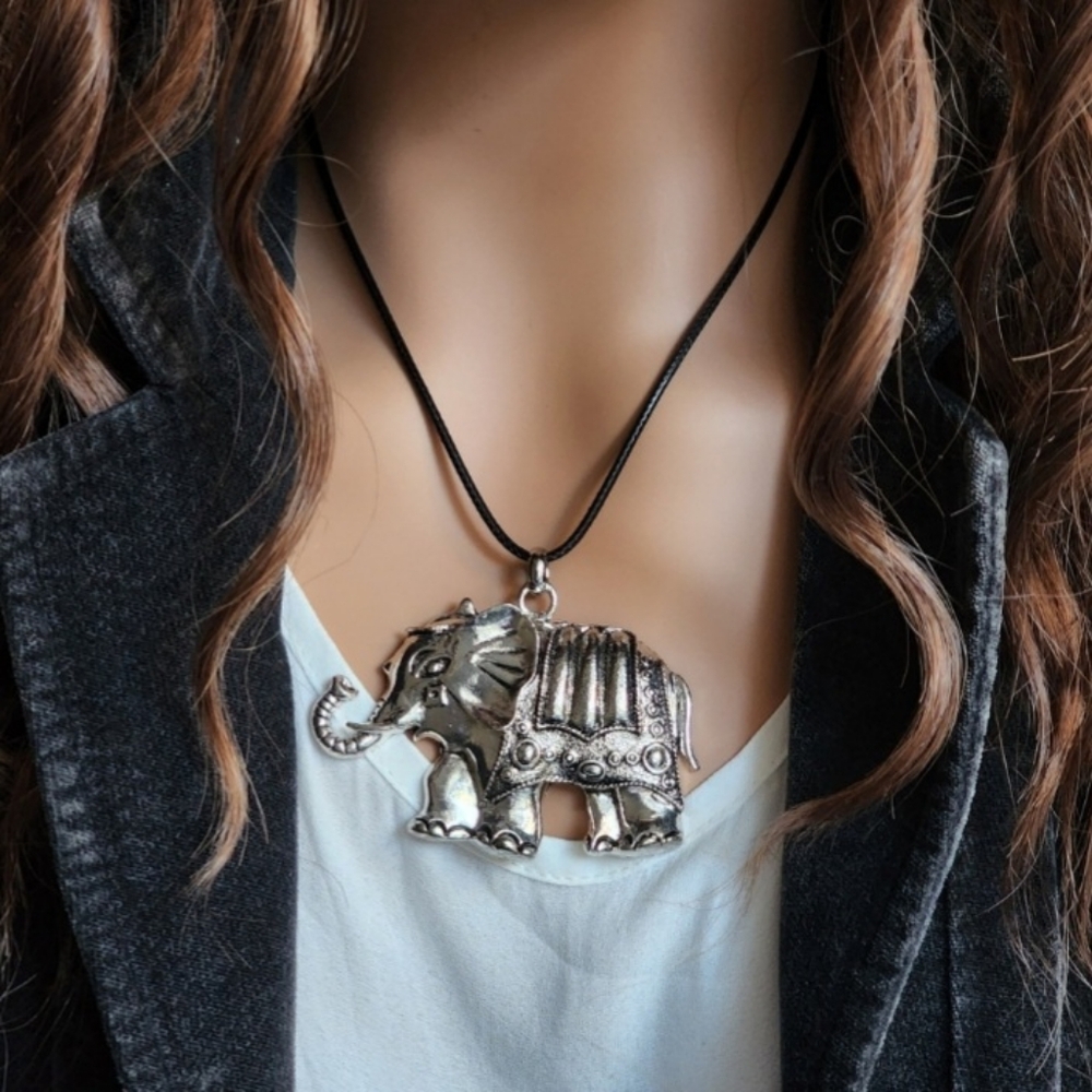 ❤️ Boho Jewelry Long Necklace/CHOKER Gypsy Silver Elephant Head Pendant Ethnic